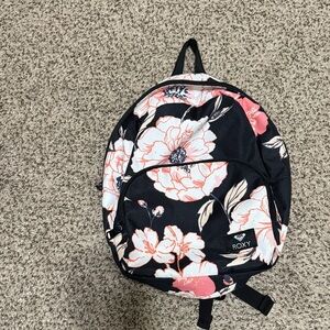 Roxy Mini Black Backpack with Pink Floral Pattern